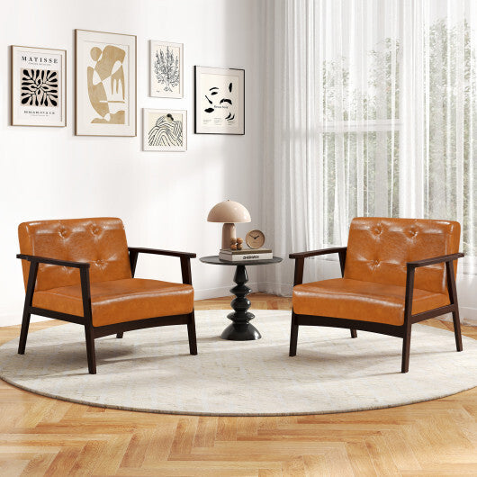 Rubber Wood Frame Accent Chair with Armrest for Living Room-Black