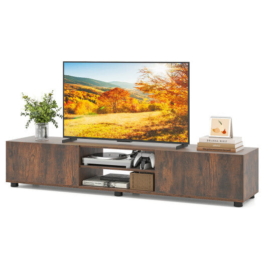 Modern TV Stand for up to 70" TVs Minimalist Entertainment Center with 2 Doors and Open Shelves-Rustic Brown