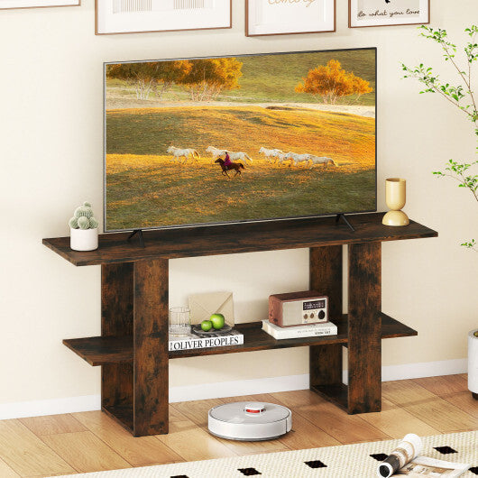 2-Tier TV Stand with Storage for TVs up to 55 Inch Console Table with Open Shelf-White
