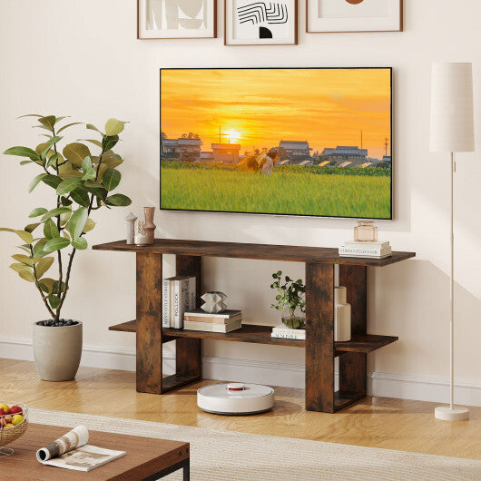 2-Tier TV Stand with Storage for TVs up to 55 Inch Console Table with Open Shelf-White