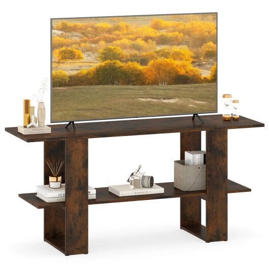 2-Tier TV Stand with Storage for TVs up to 55 Inch Console Table with Open Shelf-White
