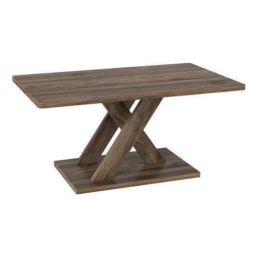 37.5 Inch Rectangular Coffee Table with Stable Base and Rubber Wood Connection for Living Room-Brown