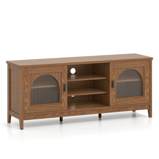 Modern Vintage TV Cabinet with Adjustable Shelves and 2 Cable Holes for TVs up to 65 Inches-Turquoise