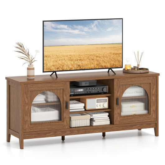 Modern Vintage TV Cabinet with Adjustable Shelves and 2 Cable Holes for TVs up to 65 Inches-Turquoise