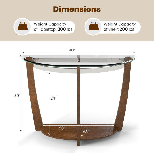 2-tier Tempered Glass Console Table with Clear Glass Top and Open Shelf-Black