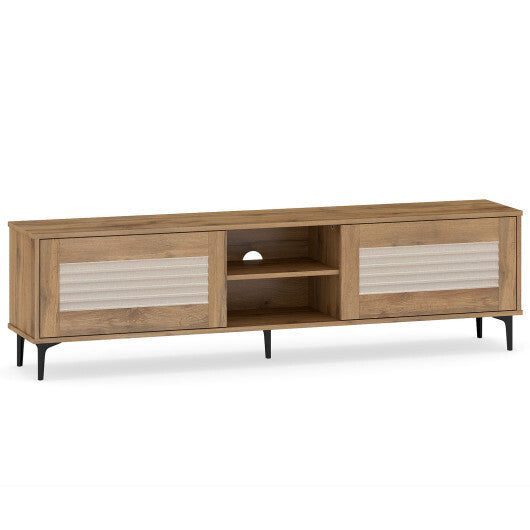 TV Stand for TVs up to 70 Inch Waveform Fluted Entertainment Center-Oak