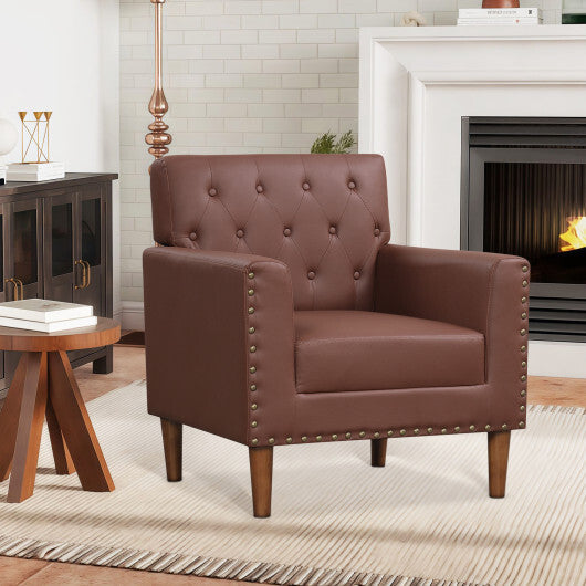 Mid Century Modern Accent Chair with Button Tufted Decoration and Rivets-Blue