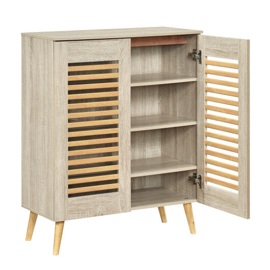 Shoe Cabinet with Louvered Doors and Removable Shelves-Walnut