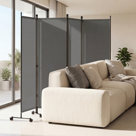 4-Panel Room Divider with Lockable Wheels for Living Room-Beige
