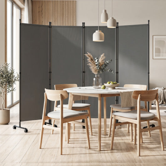 4-Panel Room Divider with Lockable Wheels for Living Room-Beige