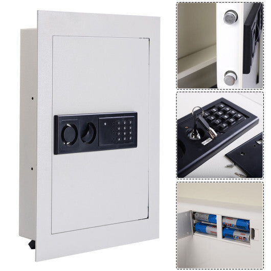 Digital Flat Recessed Wall Safe Security Lock Gun Cash Box-Black