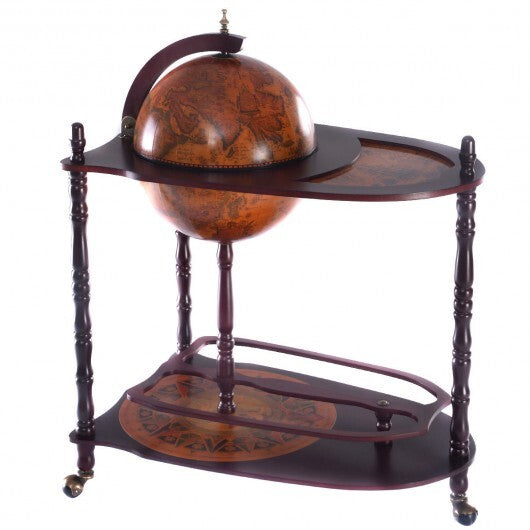 Vintage Globe Rolling Wine Bar Cart with Extra Shelf