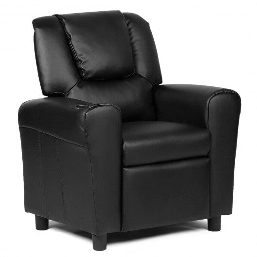 Children PU Leather Recliner Chair with Front Footrest-Beige