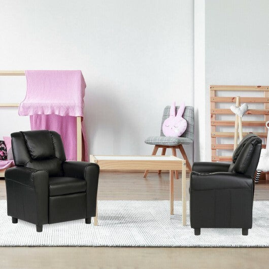Children PU Leather Recliner Chair with Front Footrest-Beige