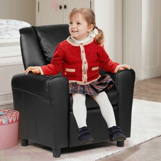 Children PU Leather Recliner Chair with Front Footrest-Beige