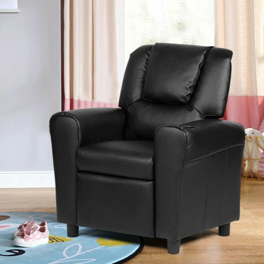 Children PU Leather Recliner Chair with Front Footrest-Beige