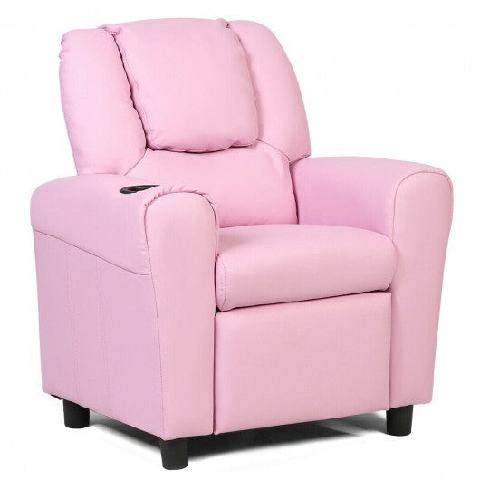 Children PU Leather Recliner Chair with Front Footrest-Beige