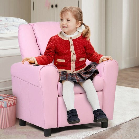 Children PU Leather Recliner Chair with Front Footrest-Beige