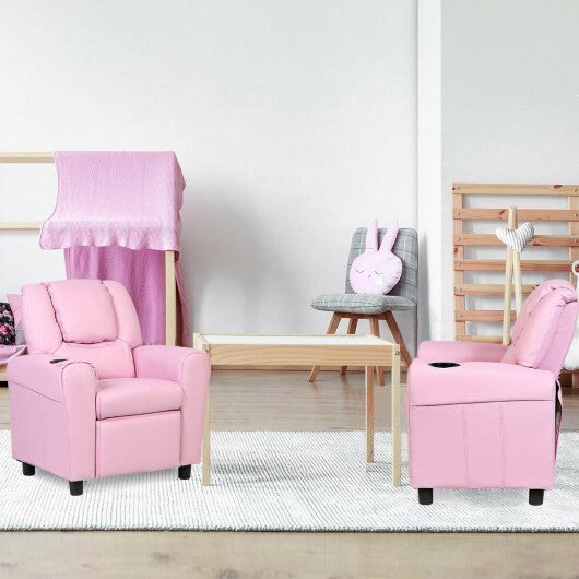 Children PU Leather Recliner Chair with Front Footrest-Beige