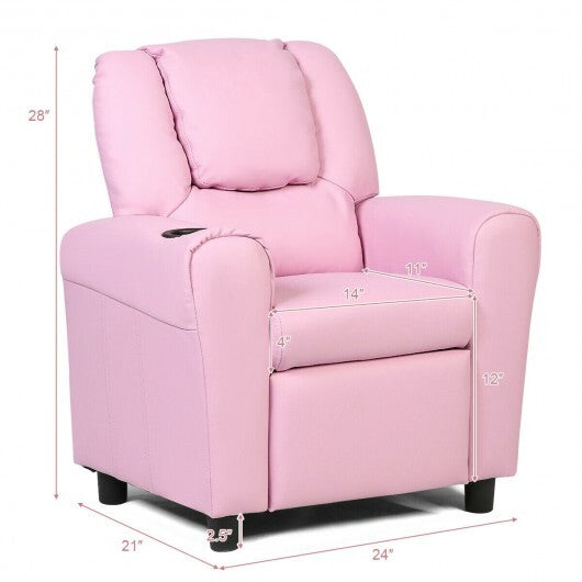 Children PU Leather Recliner Chair with Front Footrest-Beige