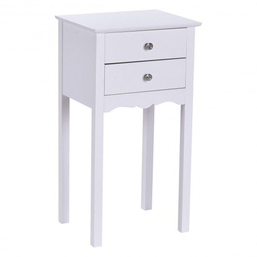 Side Table End Accent Table with 2 Drawers-Black