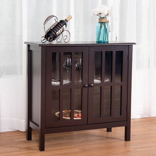 Glass Door Sideboard Console Storage Buffet Cabinet-Gray