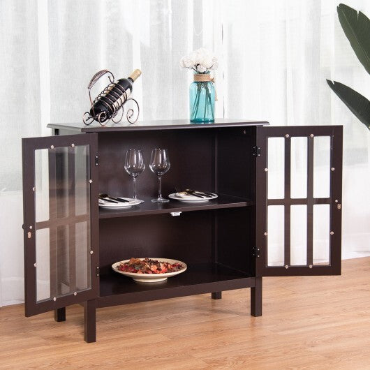 Glass Door Sideboard Console Storage Buffet Cabinet-Gray