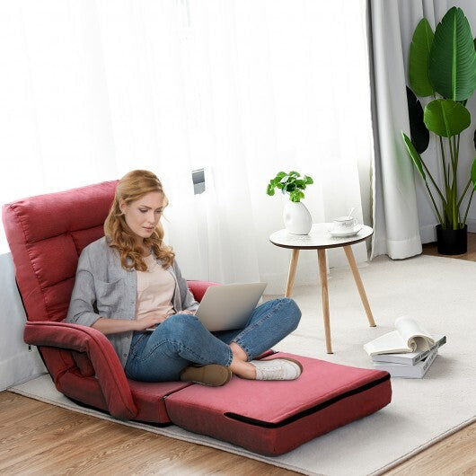 Folding Lazy Floor Chair Sofa with 6 Adjustable Position-White
