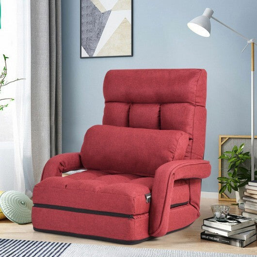 Folding Lazy Floor Chair Sofa with 6 Adjustable Position-White