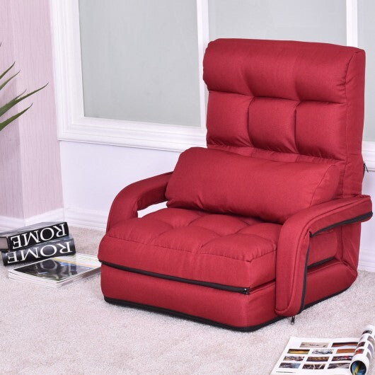 Folding Lazy Floor Chair Sofa with 6 Adjustable Position-White