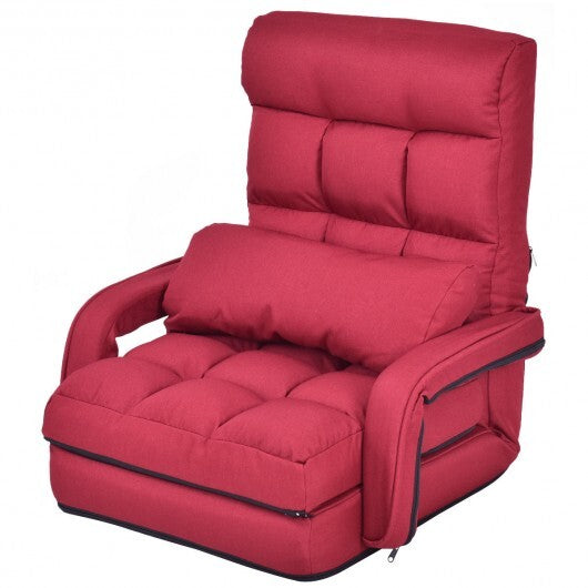 Folding Lazy Floor Chair Sofa with 6 Adjustable Position-White