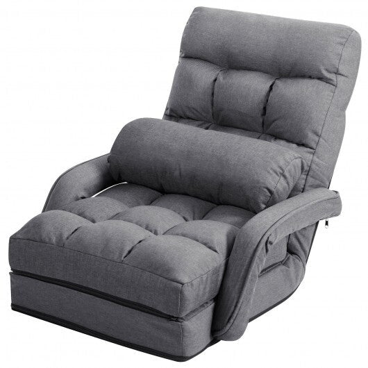Folding Lazy Floor Chair Sofa with 6 Adjustable Position-White