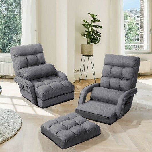 Folding Lazy Floor Chair Sofa with 6 Adjustable Position-White
