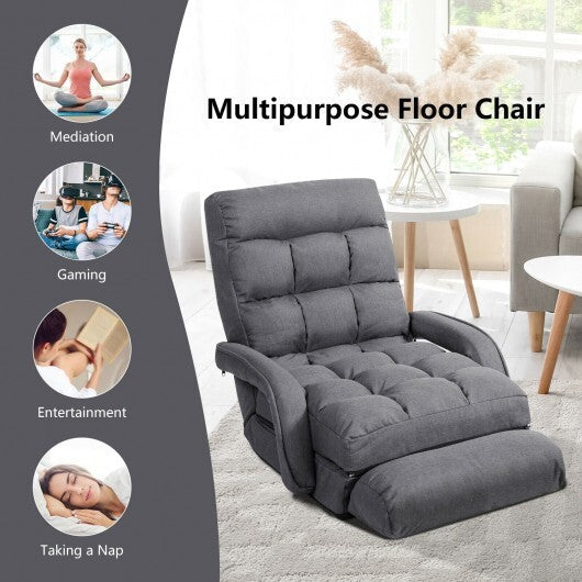 Folding Lazy Floor Chair Sofa with 6 Adjustable Position-White