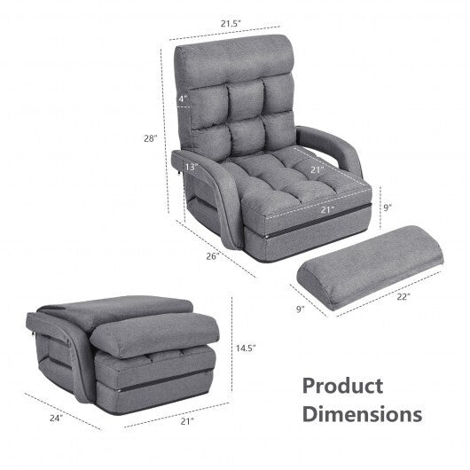 Folding Lazy Floor Chair Sofa with 6 Adjustable Position-White