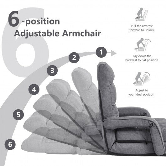 Folding Lazy Floor Chair Sofa with 6 Adjustable Position-White