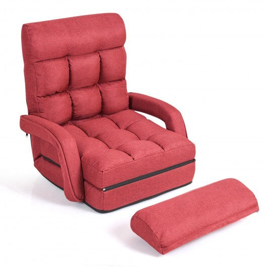 Folding Lazy Floor Chair Sofa with 6 Adjustable Position-White