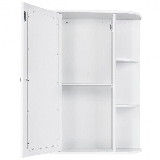 Mirrored Bathroom Medicine Cabinet with Single Mirror Door and Adjustable Shelf-White