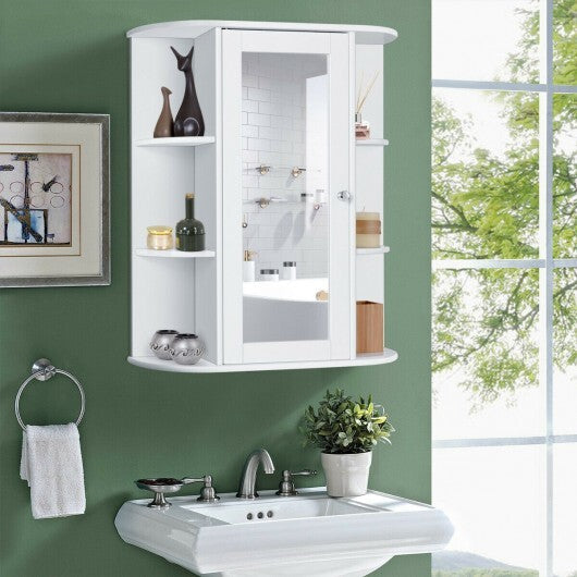 Mirrored Bathroom Medicine Cabinet with Single Mirror Door and Adjustable Shelf-White
