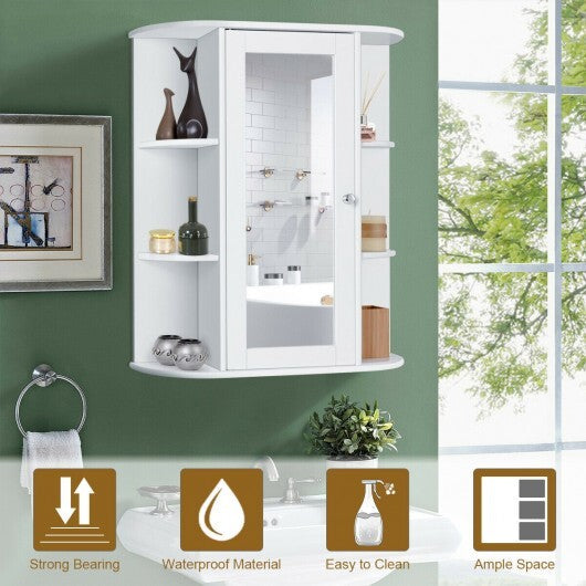Mirrored Bathroom Medicine Cabinet with Single Mirror Door and Adjustable Shelf-White