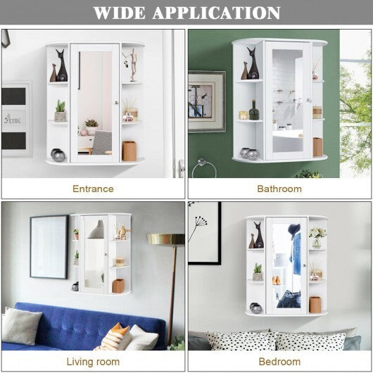Mirrored Bathroom Medicine Cabinet with Single Mirror Door and Adjustable Shelf-White