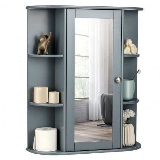 Mirrored Bathroom Medicine Cabinet with Single Mirror Door and Adjustable Shelf-White
