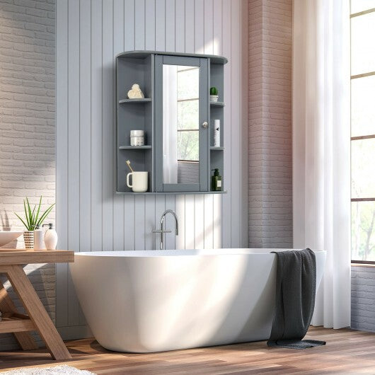 Mirrored Bathroom Medicine Cabinet with Single Mirror Door and Adjustable Shelf-White