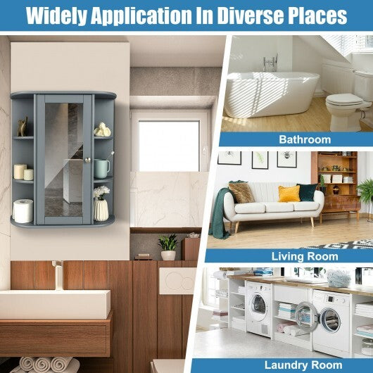 Mirrored Bathroom Medicine Cabinet with Single Mirror Door and Adjustable Shelf-White
