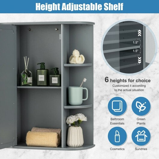 Mirrored Bathroom Medicine Cabinet with Single Mirror Door and Adjustable Shelf-White