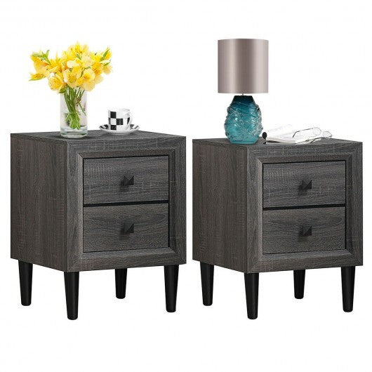 2Pcs Multipurpose Retro Nightstand with 2 Drawers-White