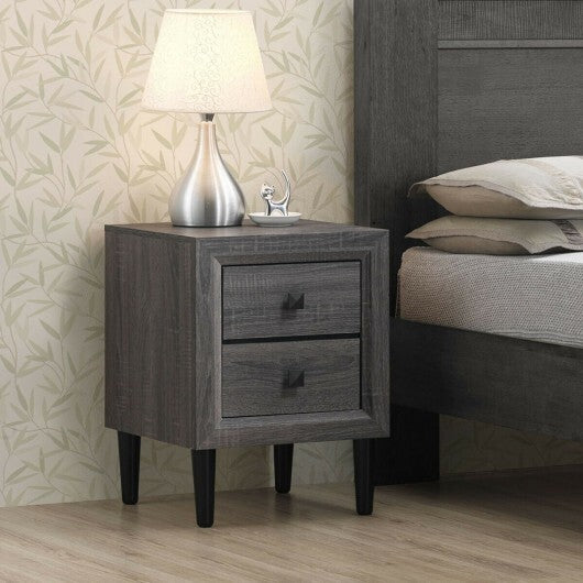 2Pcs Multipurpose Retro Nightstand with 2 Drawers-White