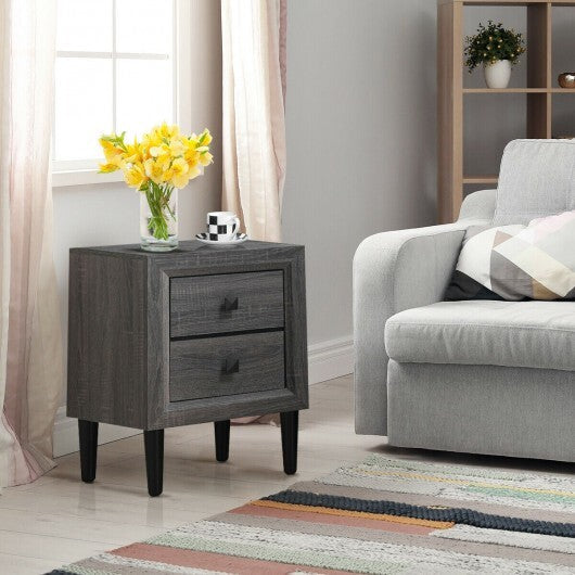 2Pcs Multipurpose Retro Nightstand with 2 Drawers-White