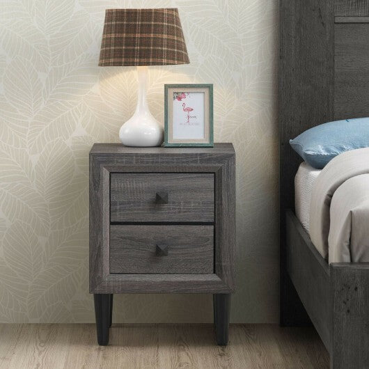 2Pcs Multipurpose Retro Nightstand with 2 Drawers-White