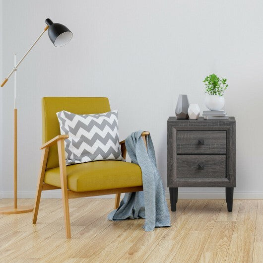 2Pcs Multipurpose Retro Nightstand with 2 Drawers-White